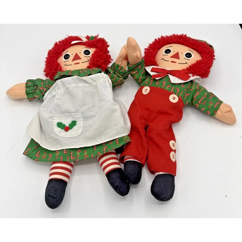 Vintage Playskool RAGGEDY ANN  & ANDY Christmas Theamed Stuffed Plush Dolls 13”